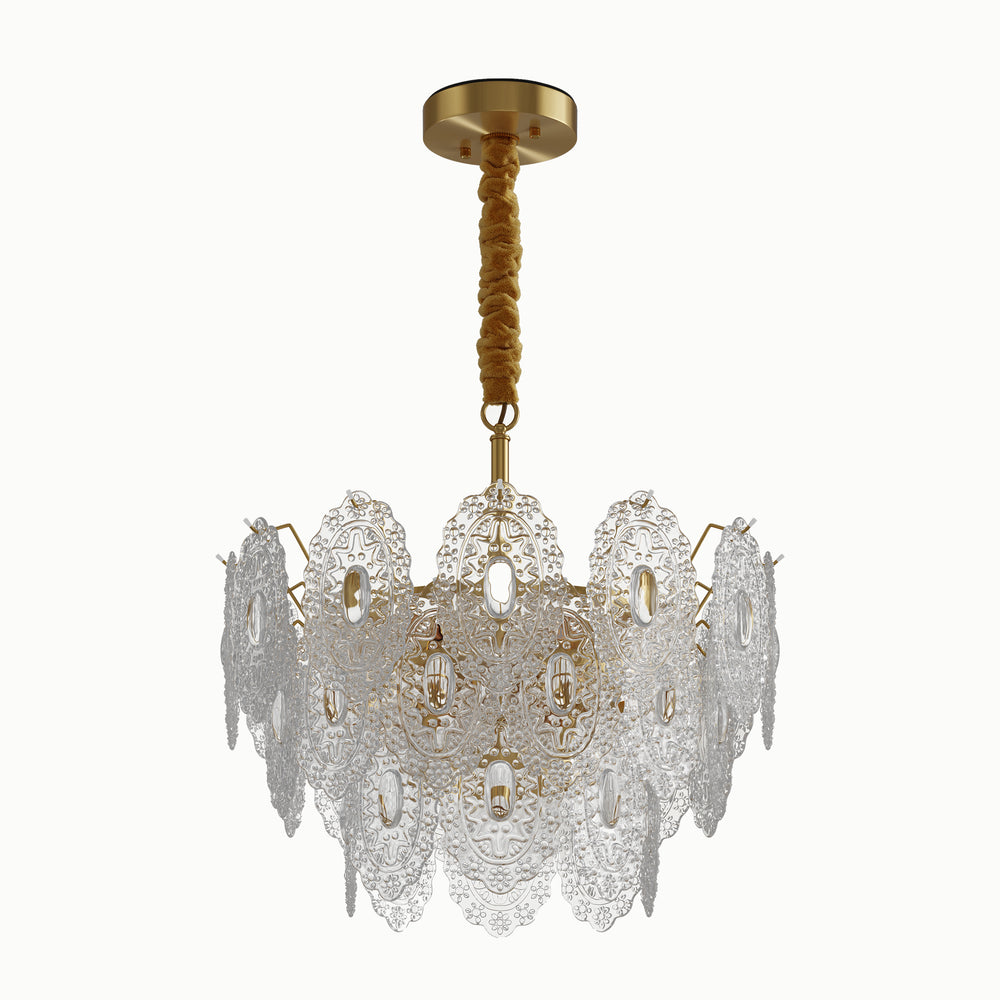 Round brass lace glass chandelier
