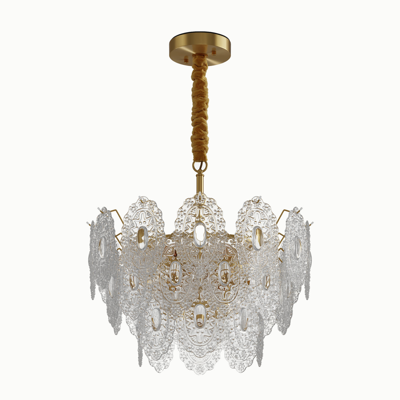 Round brass lace glass chandelier