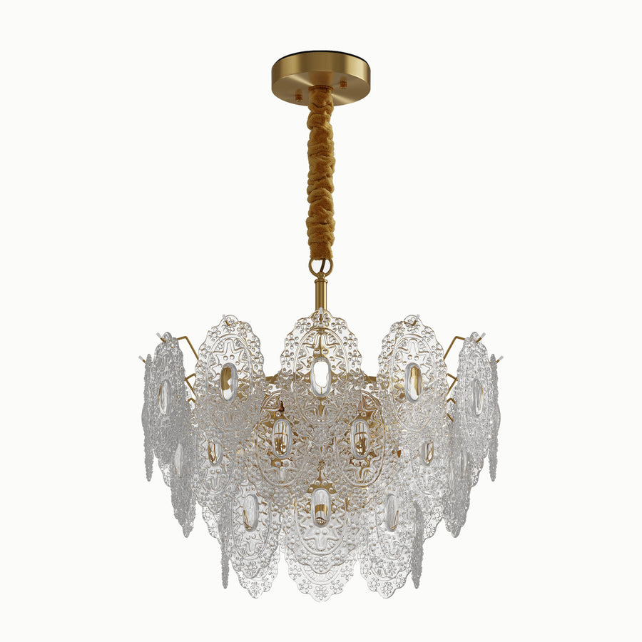 Round brass lace glass chandelier