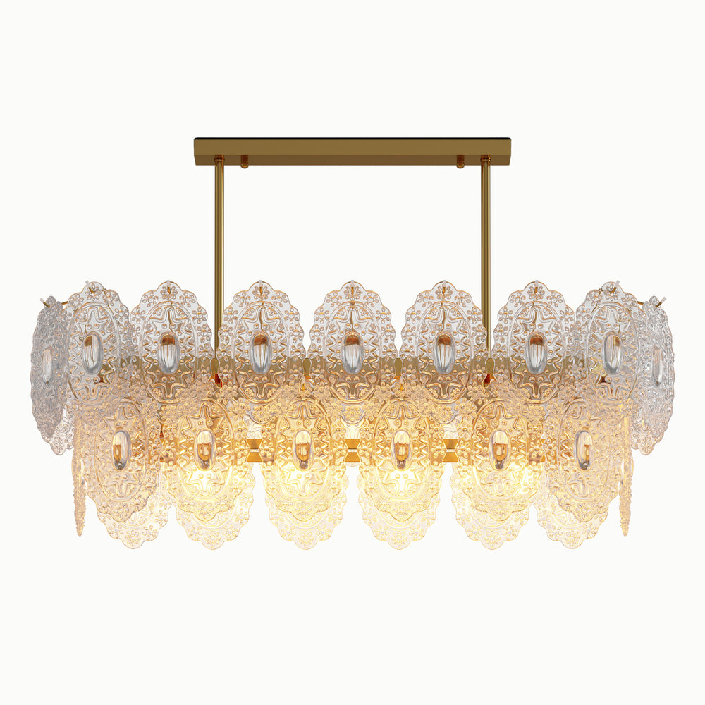 brass lace glass rectangle chandelier