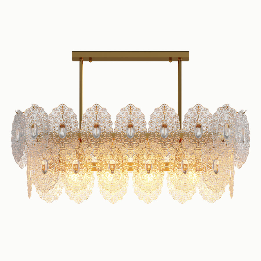 brass lace glass rectangle chandelier