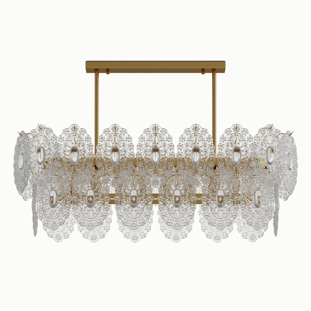 brass lace glass rectangle chandelier