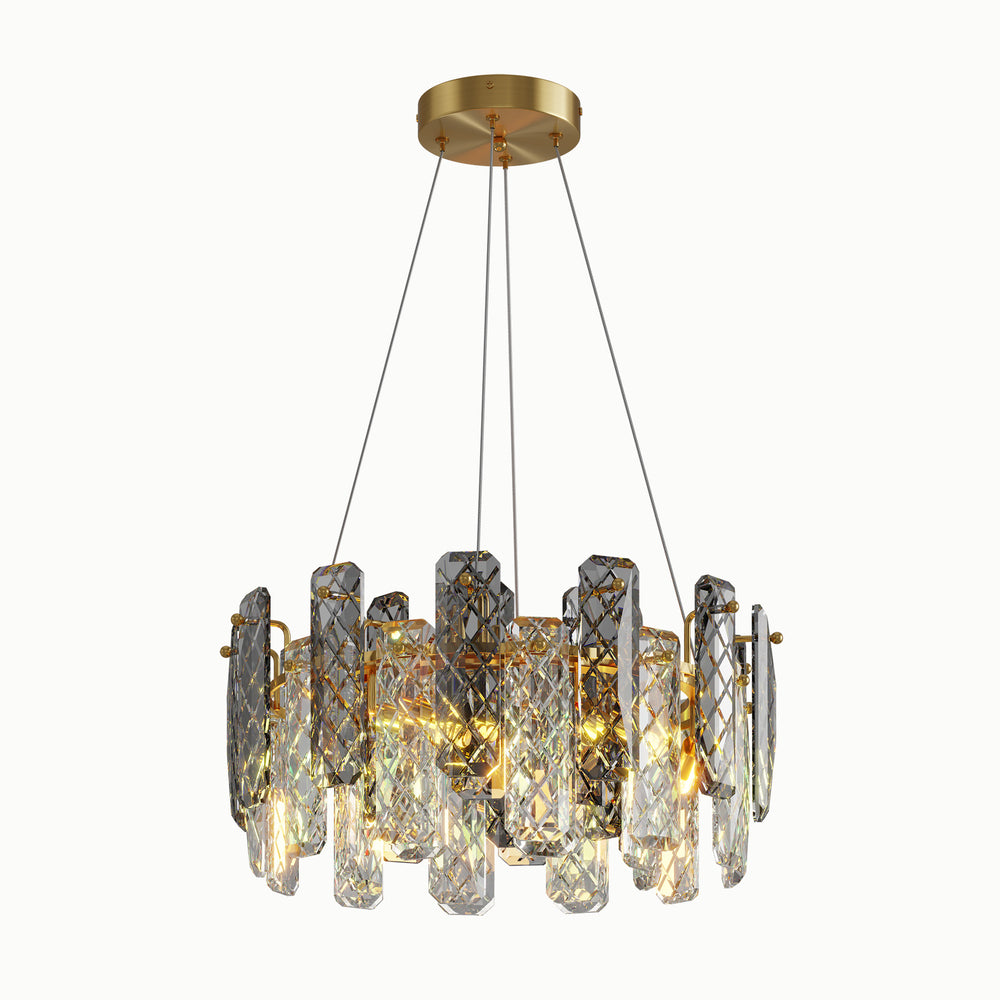 Brass Round Multi-LampHead Smoke Gray Chandelier