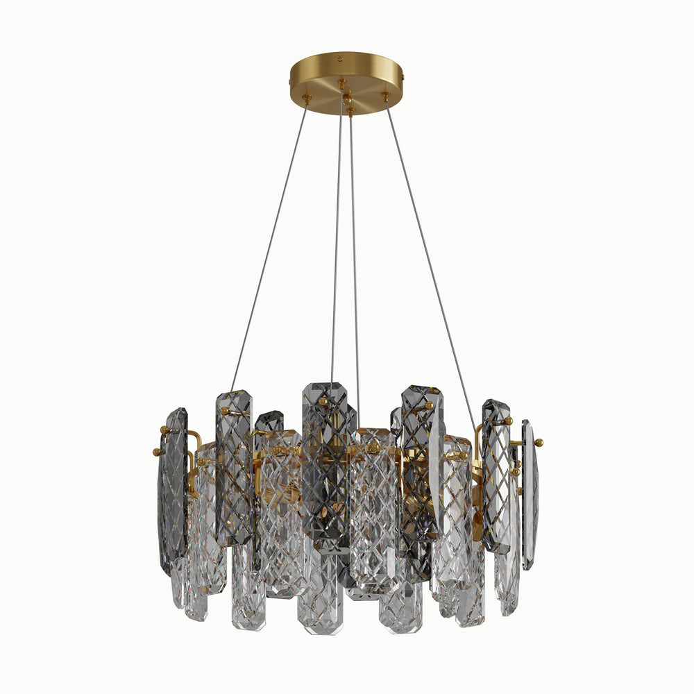 Brass Round Multi-LampHead Smoke Gray Chandelier