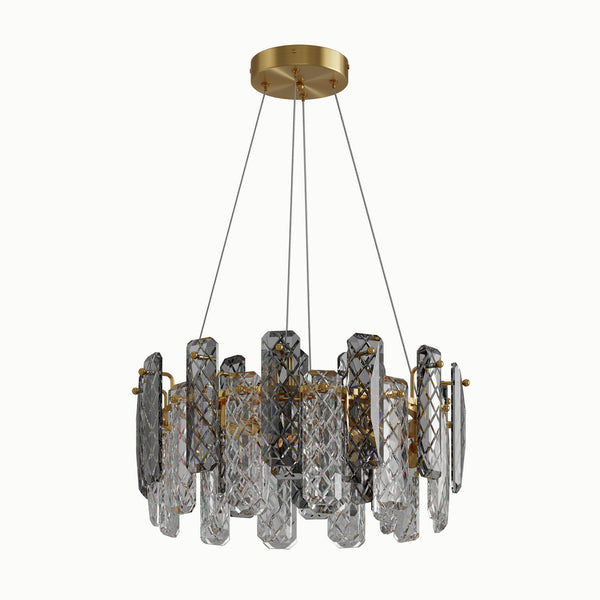 Brass Round Multi-LampHead Smoke Gray Chandelier