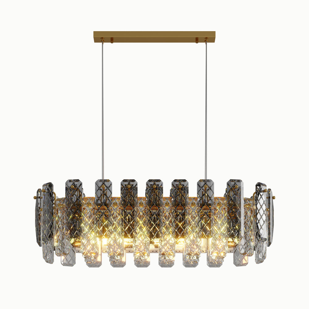 Brass Rectangle Multi-Lamp Head Smoke Gray Chandelier