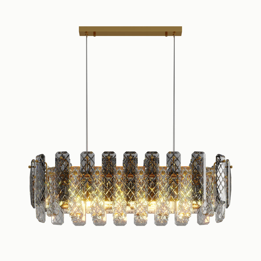 Brass Rectangle Multi-Lamp Head Smoke Gray Chandelier