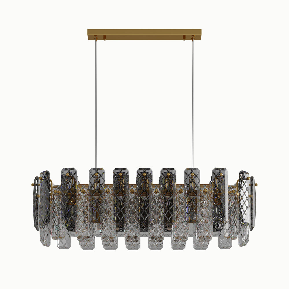 Brass Rectangle Multi-Lamp Head Smoke Gray Chandelier