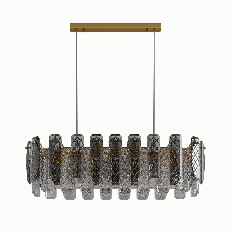 Brass Rectangle Multi-Lamp Head Smoke Gray Chandelier