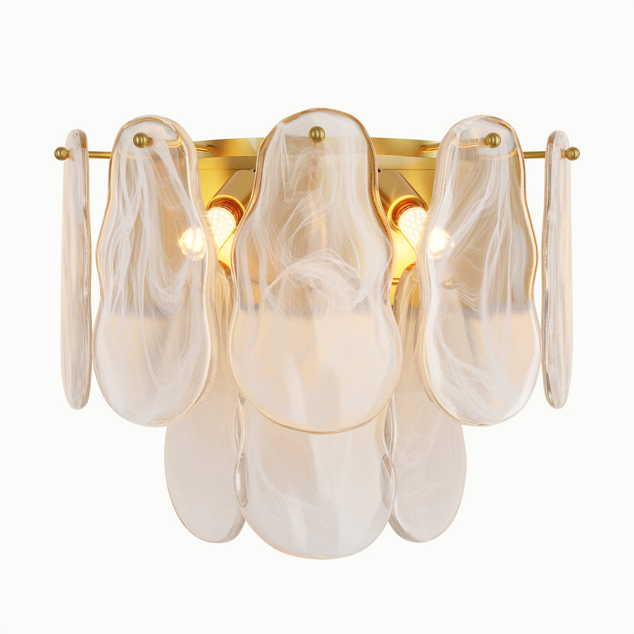 Brass Shell Texture Cloud Glass Wall Sconce