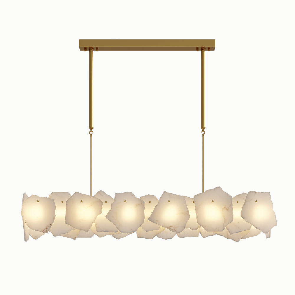 Linear Rectangle Brass Natural Dolomite Petal Chandelier