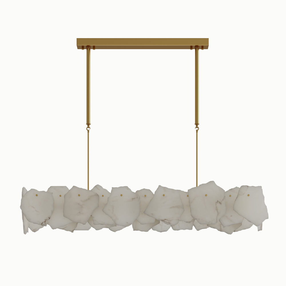 Linear Rectangle Brass Natural Dolomite Petal Chandelier
