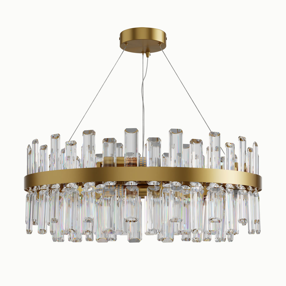 Round Brass Geometric Crystal Chandelier