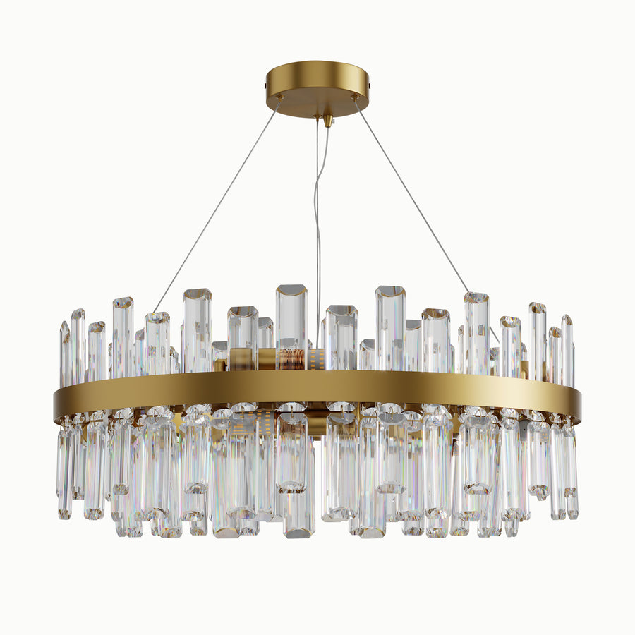 Round Brass Geometric Crystal Chandelier