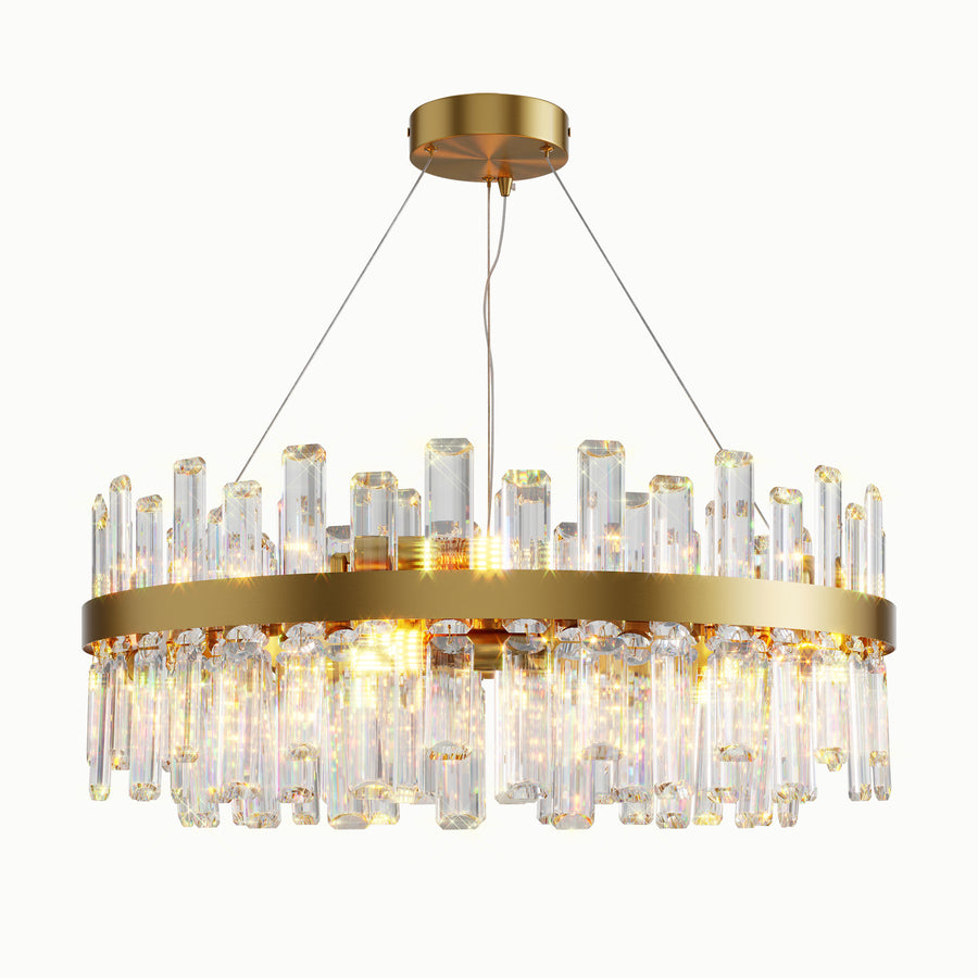 Round Brass Geometric Crystal Chandelier