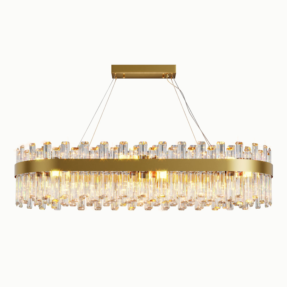 Rectangle Brass Geometric Ellipsoid Crystal Chandelier