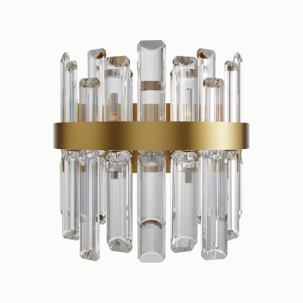 Brass Multifaceted Crystal Strip Wall Sconce