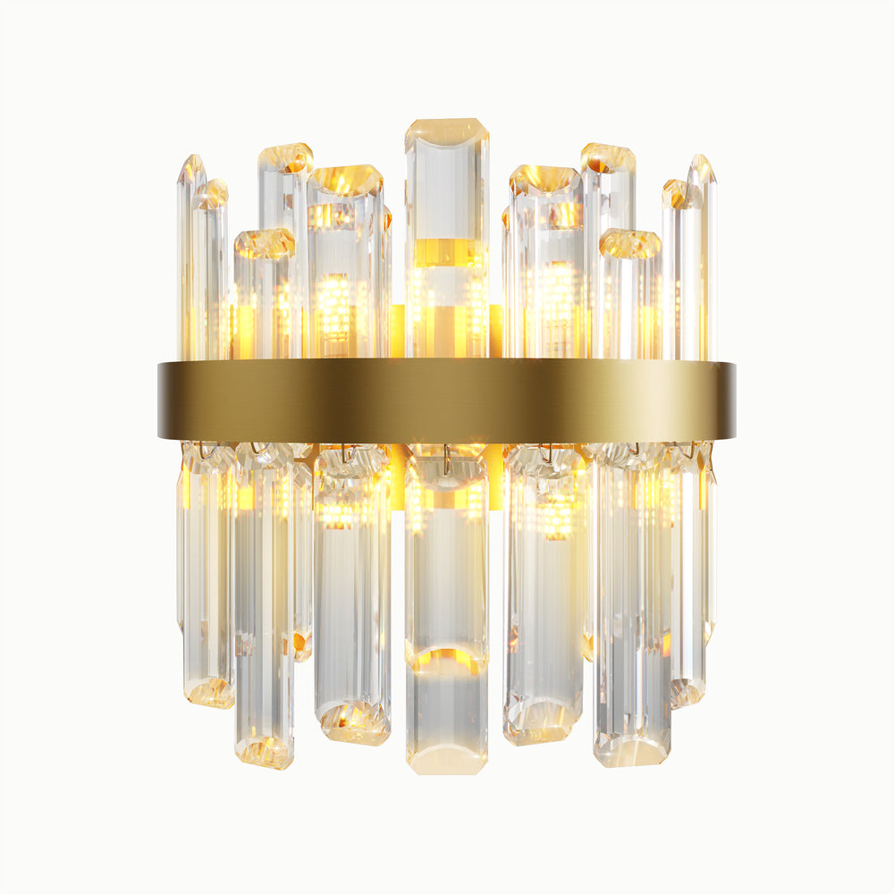 Brass Multifaceted Crystal Strip Wall Sconce