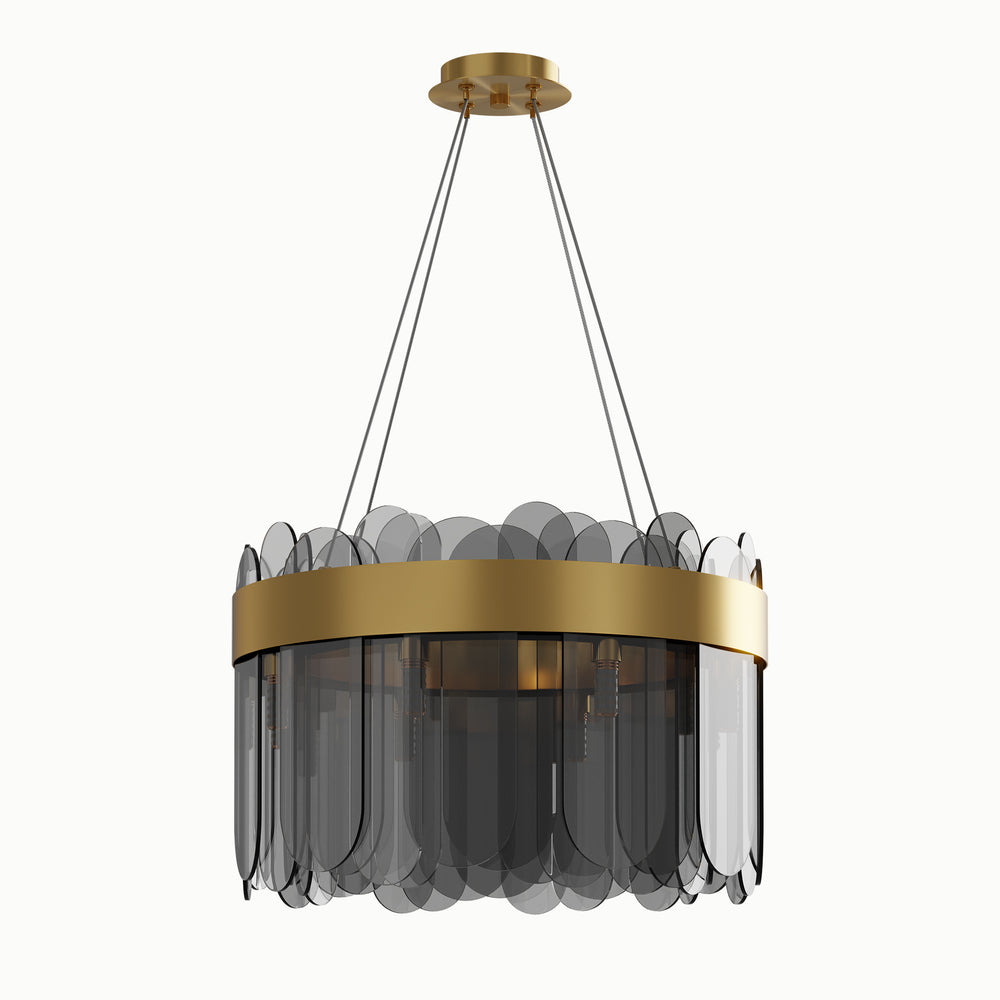 Round Brass Smoky Glass Chandelier