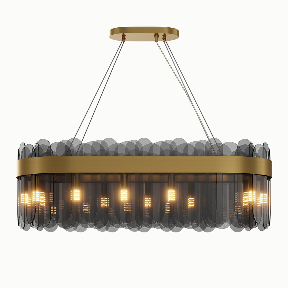 Rectangle Brass Smoky Oval Glass Chandelier