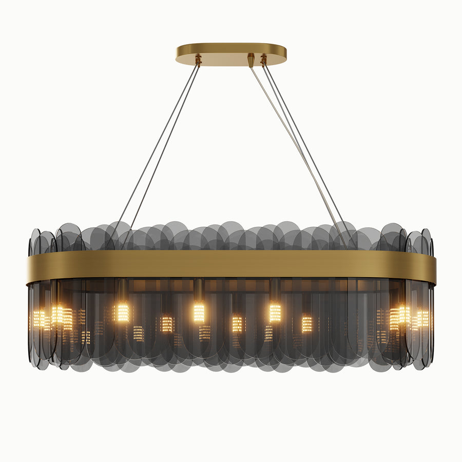 Rectangle Brass Smoky Oval Glass Chandelier