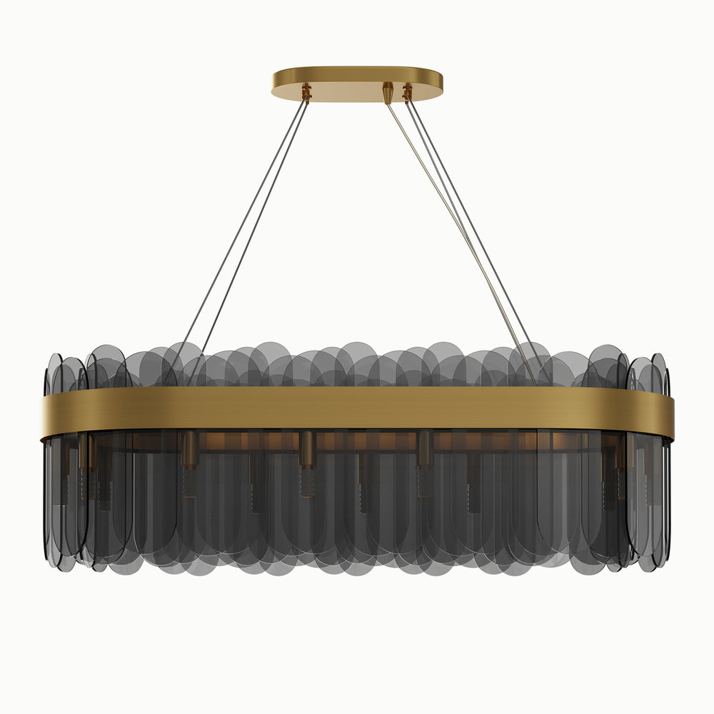Rectangle Brass Smoky Oval Glass Chandelier