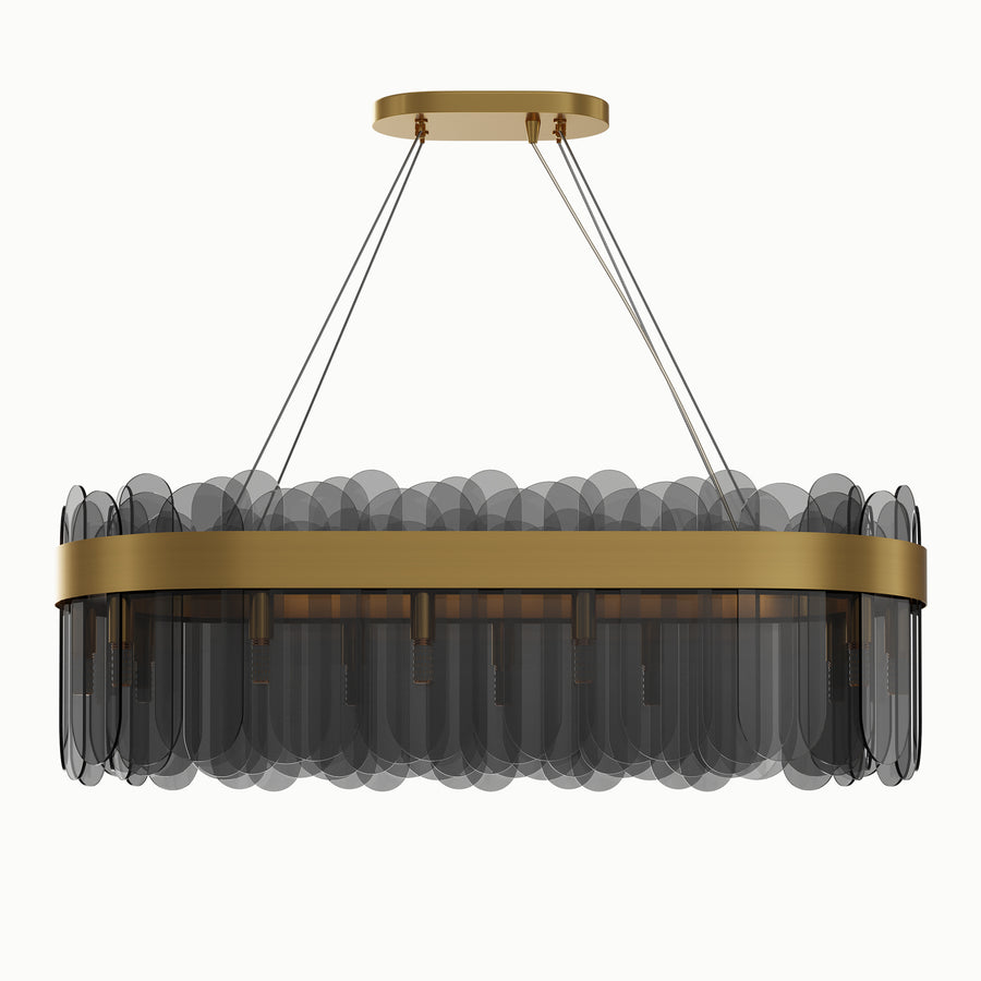 Rectangle Brass Smoky Oval Glass Chandelier