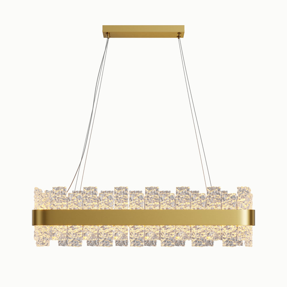 Linear Rectangle Brass Strip Water Glass Chandelier