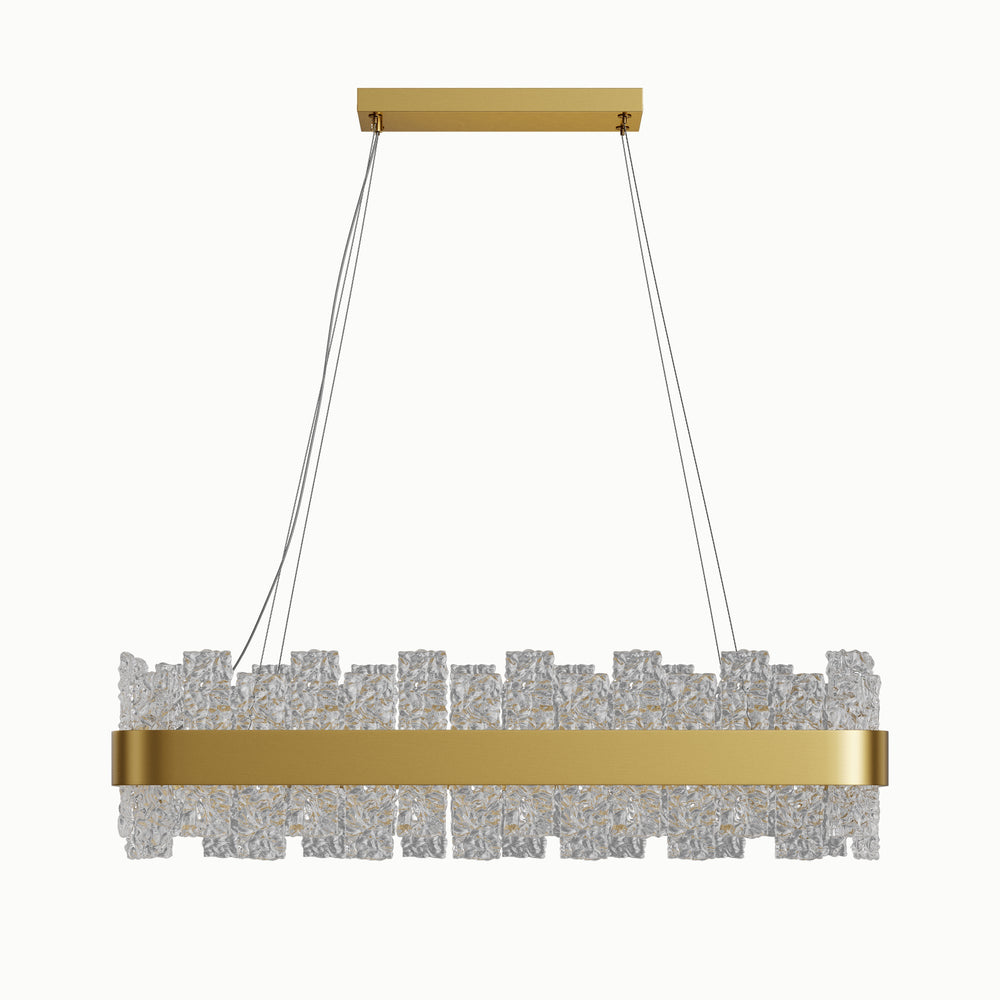 Linear Rectangle Brass Strip Water Glass Chandelier