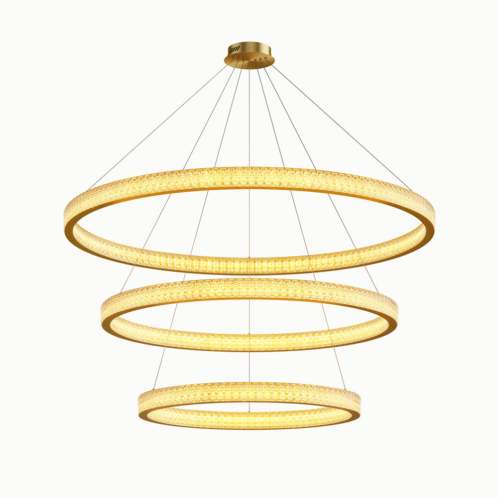 Brass 3-Layer Triple Ring Dimmable Acrylic Chandelier