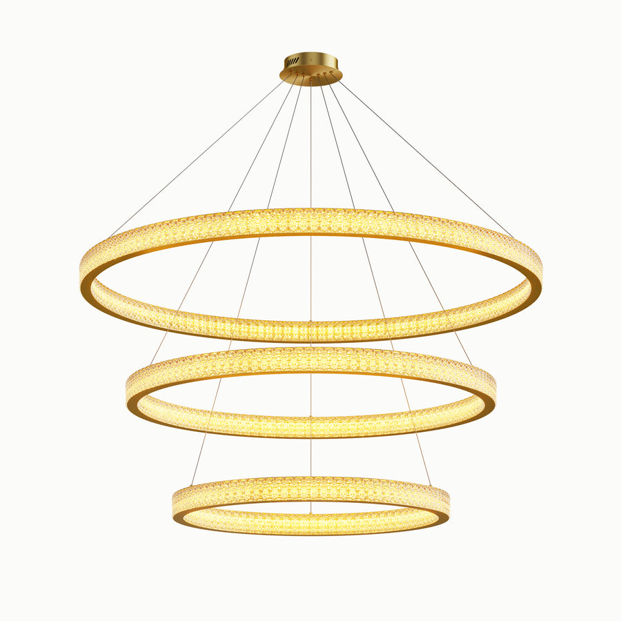 Brass 3-Layer Triple Ring Dimmable Acrylic Chandelier
