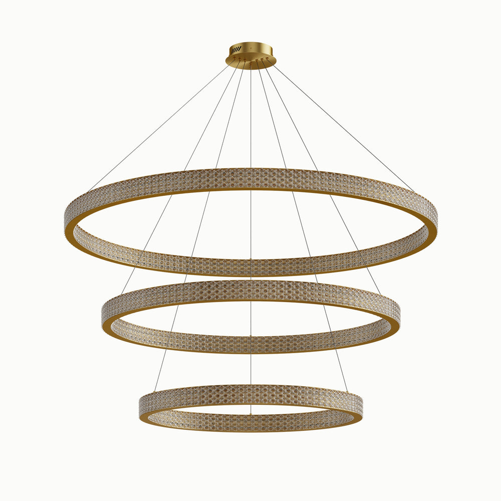 Brass 3-Layer Triple Ring Dimmable Acrylic Chandelier