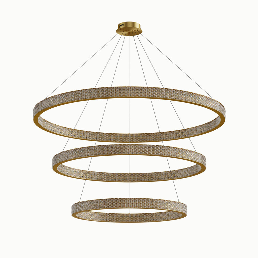 Brass 3-Layer Triple Ring Dimmable Acrylic Chandelier
