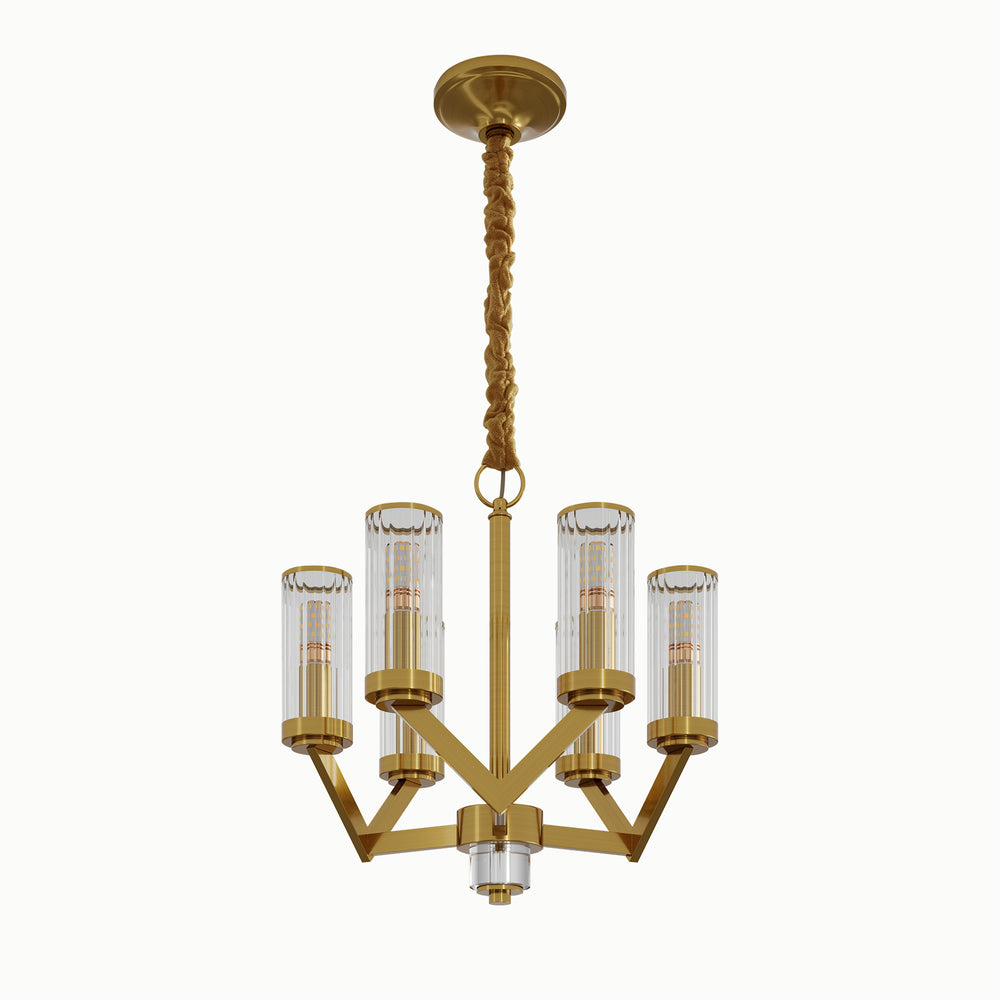 Round 6 Head Black V-Shaped Lamp Arm Cylindrical Glass Chandelier