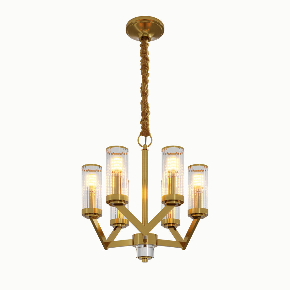 Round 6 Head Black V-Shaped Lamp Arm Cylindrical Glass Chandelier