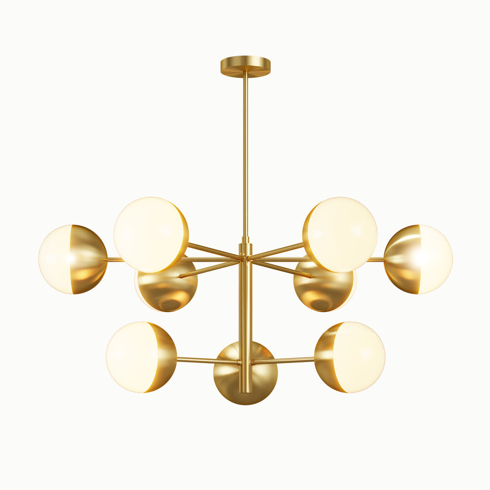 Brass Magic Bean Spherical Frosted Glass Double-Tier Chandelier