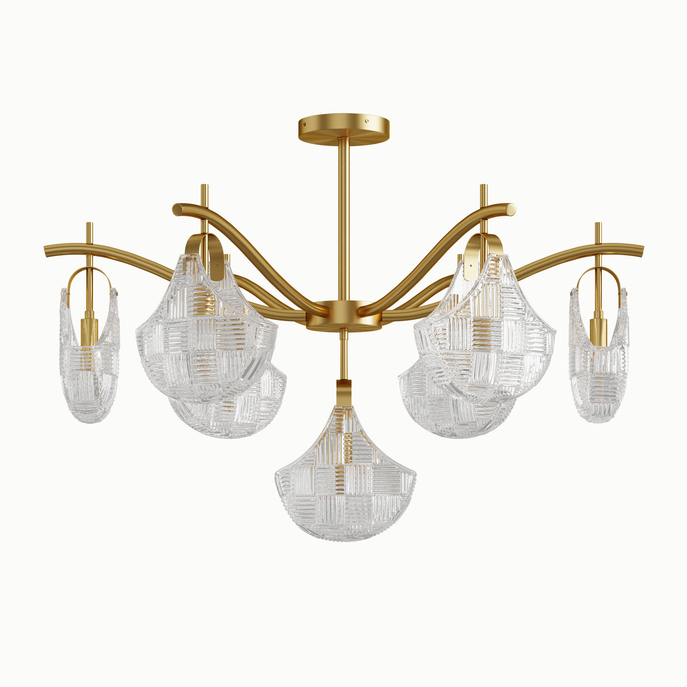 Round Brass Ginkgo Leaf Multi-Light Relief Glass Chandelier