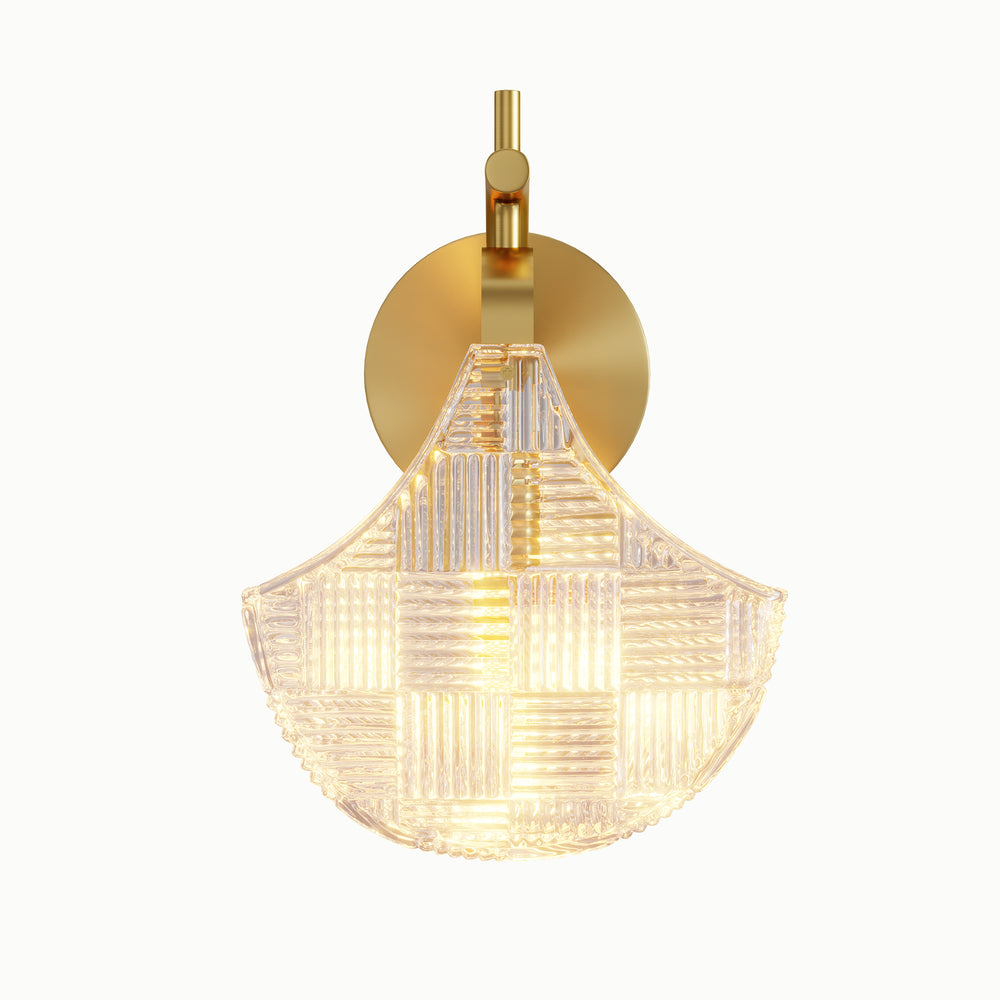 Brass Ginkgo Leaf Relief Glass Wall Sconce