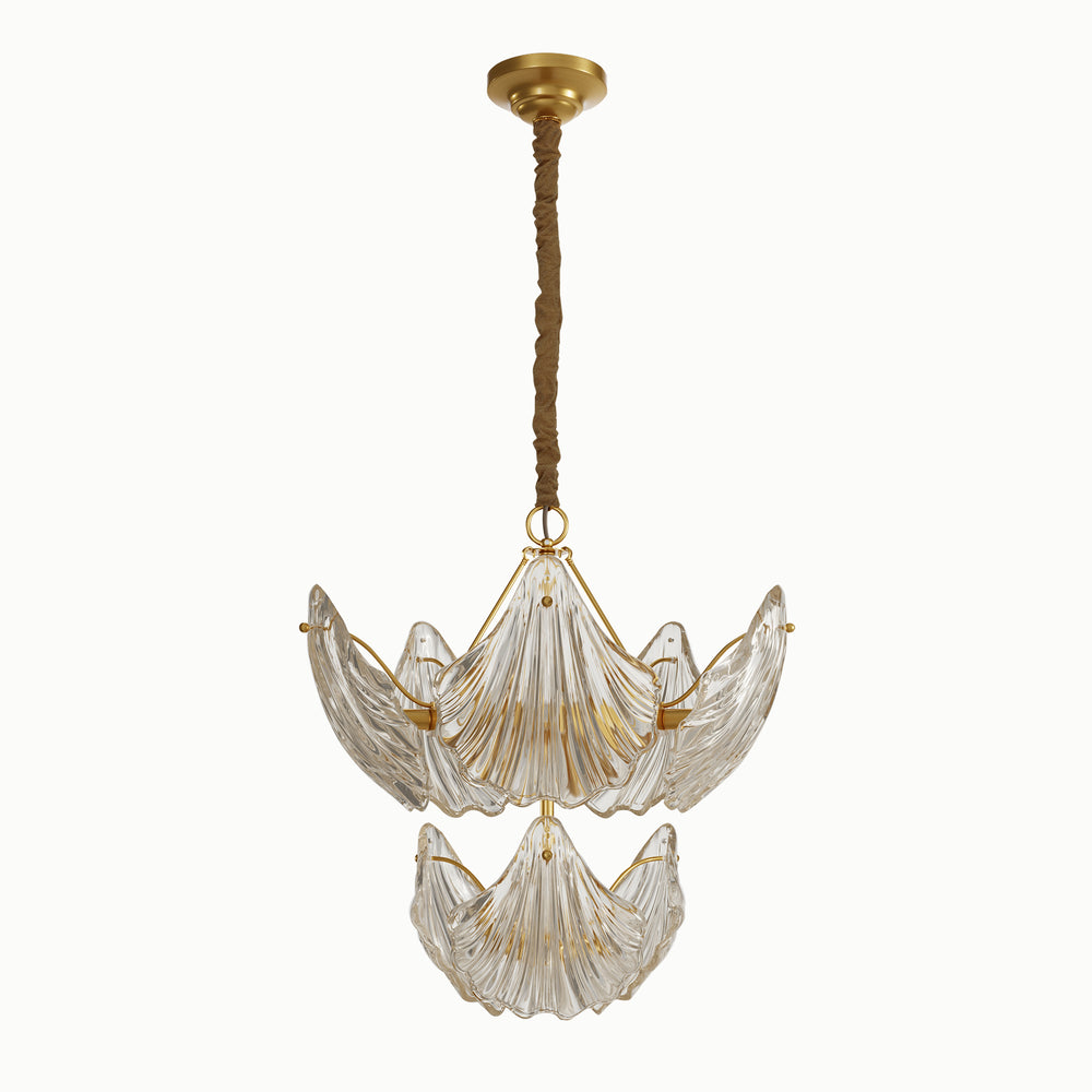 Double Brass Shell Transparent 2-Layer Glass Chandelier