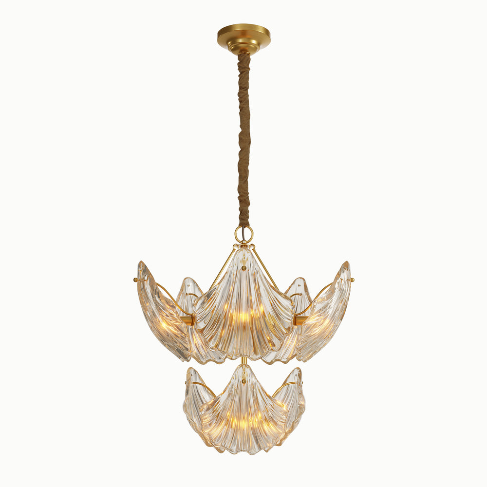 Double Brass Shell Transparent 2-Layer Glass Chandelier