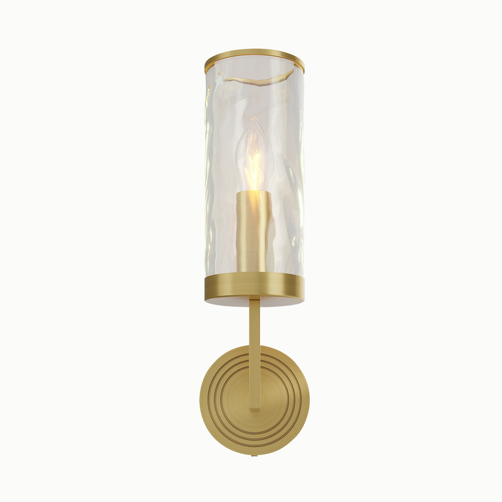 Cylindrical Tumbler Brass Water Ripple Glass Wall Sconce