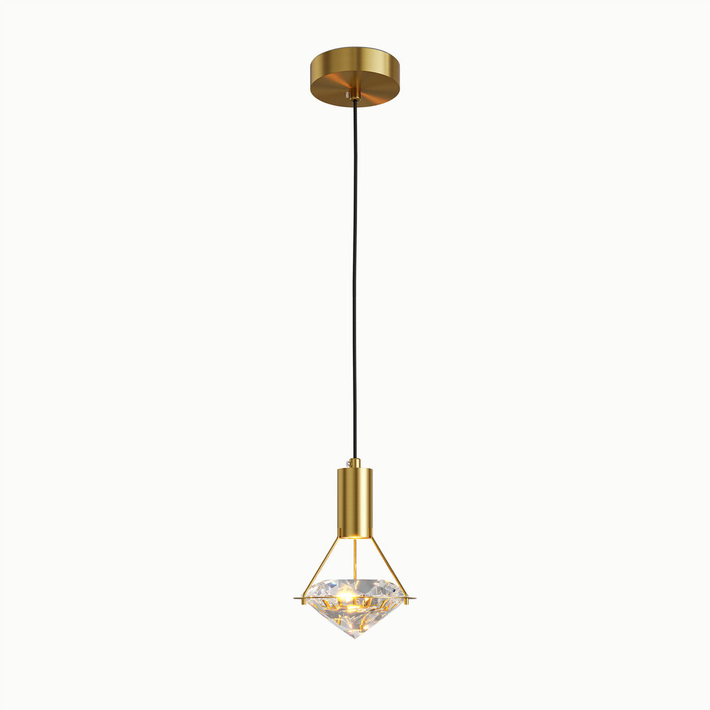 Brass Diamond Crystal Headboard Single Head Pendant Light